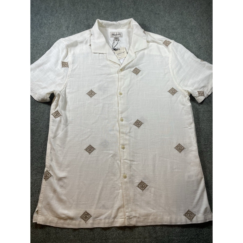 Industry‎ Men's Embroidered Camp Collar Shirt Linen Blend L